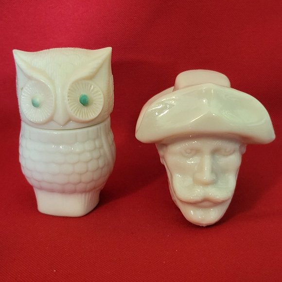 VTG Avon Collectibles Owl & Cowboy Cream Glass Decanter Set of 2 - Picture 1 of 11